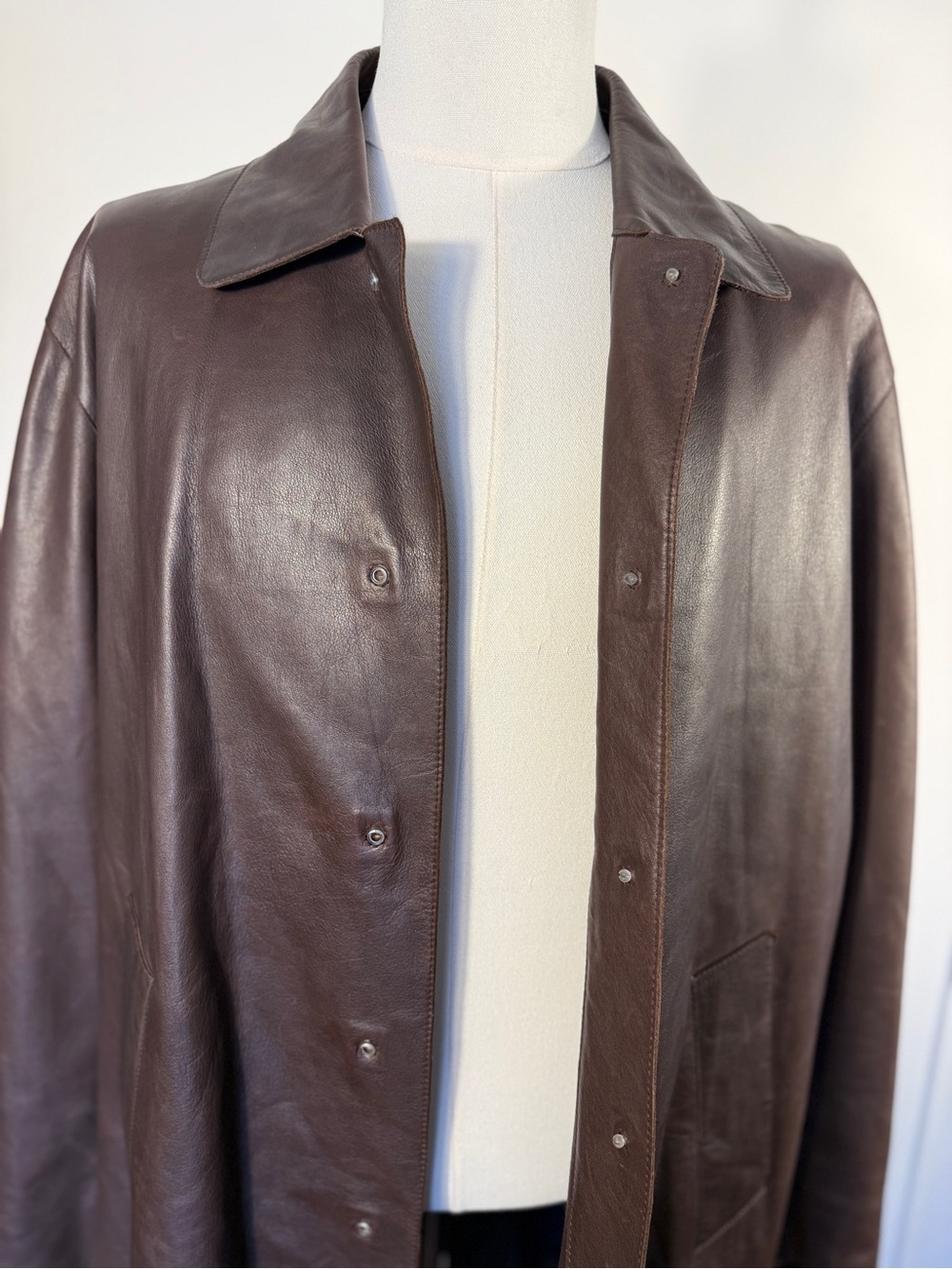 Fendi Karl Lagerfeld Era Brown Nappa Leather Coat Y2K Archive Italy XXL